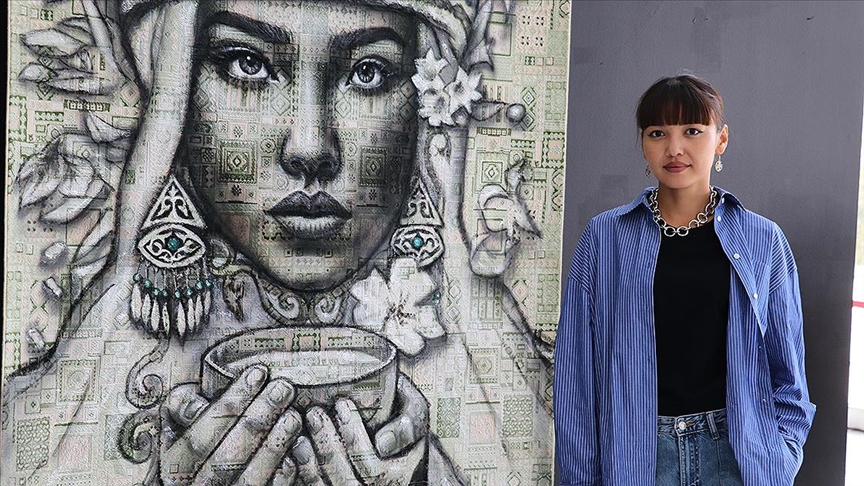  Halıya resim yapan Kazak ressam sosyal medyada ün kazandı